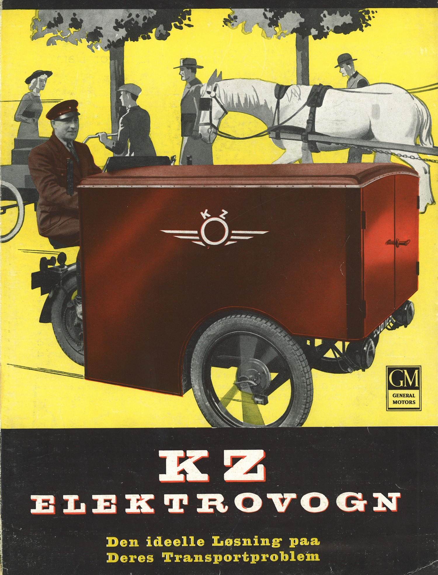 En gammel plakatreklame for KZ-elektrovogn, bygget af det danske firma KZ, som før krigen byggede fly.